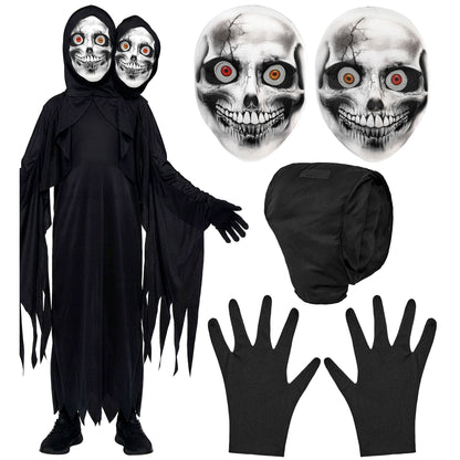 "TWO FACE SENSEMANN" (Robe mit Kapuze und zwei Masken, Handschuhe) – Detailansicht