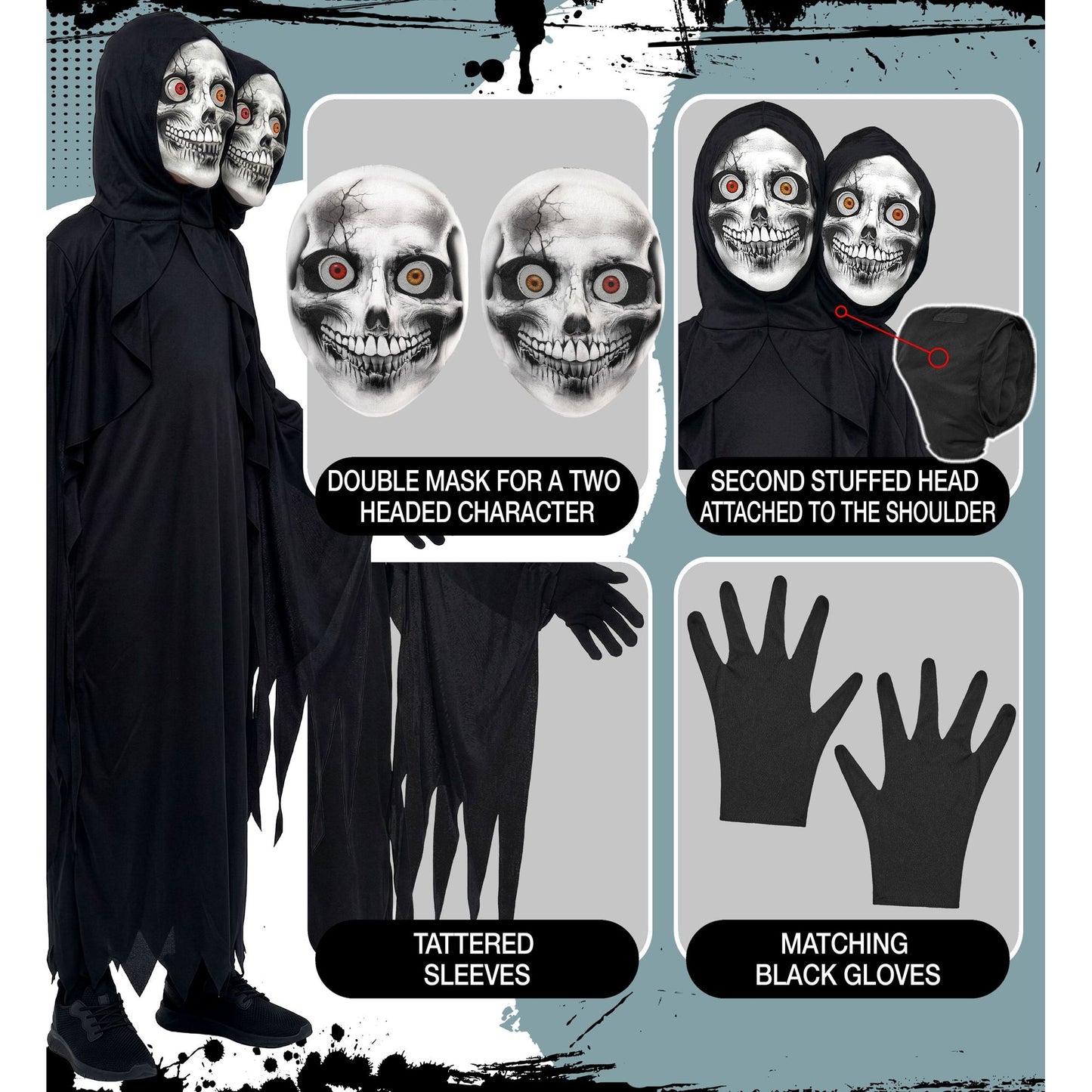 "TWO FACE SENSEMANN" (Robe mit Kapuze und zwei Masken, Handschuhe) – Ansicht 6