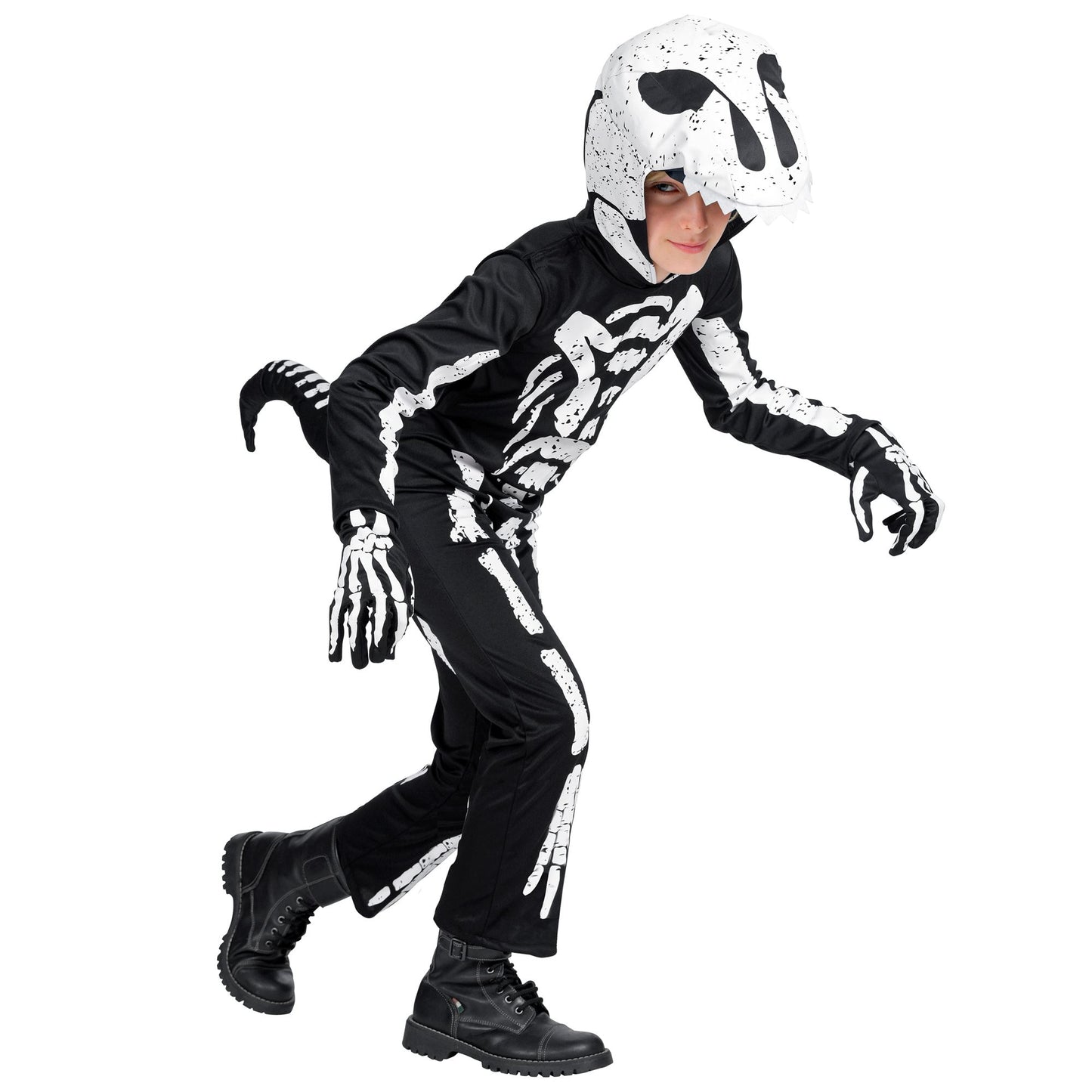 "TYRANNOSAURUS SKELETT" (Overall mit Kapuze und Maske) – Detailansicht