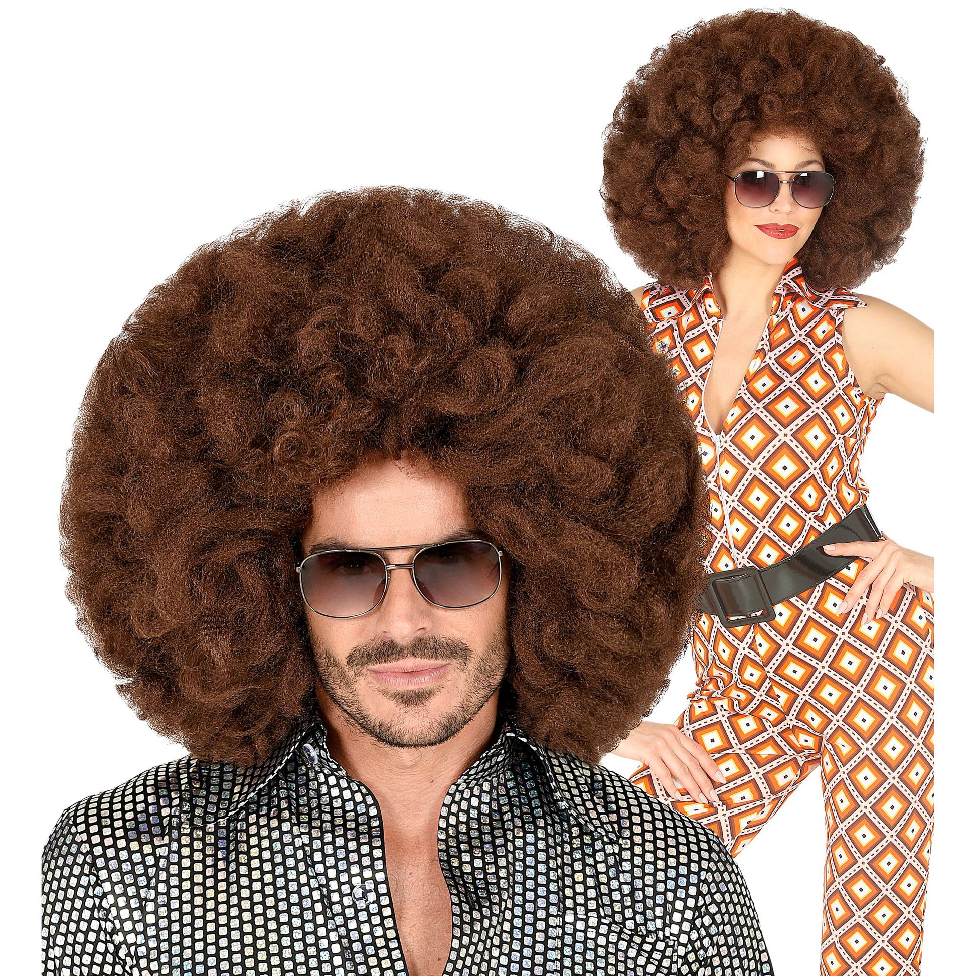 "ÜBERGROSSE AFRO PERÜCKE BRAUN" in Box – Vorderansicht