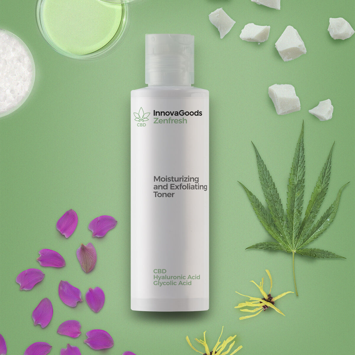 CBD Zenfresh Gesichtswasser mit Peeling-Effekt von InnovaGoods 150 ml – Rückansicht