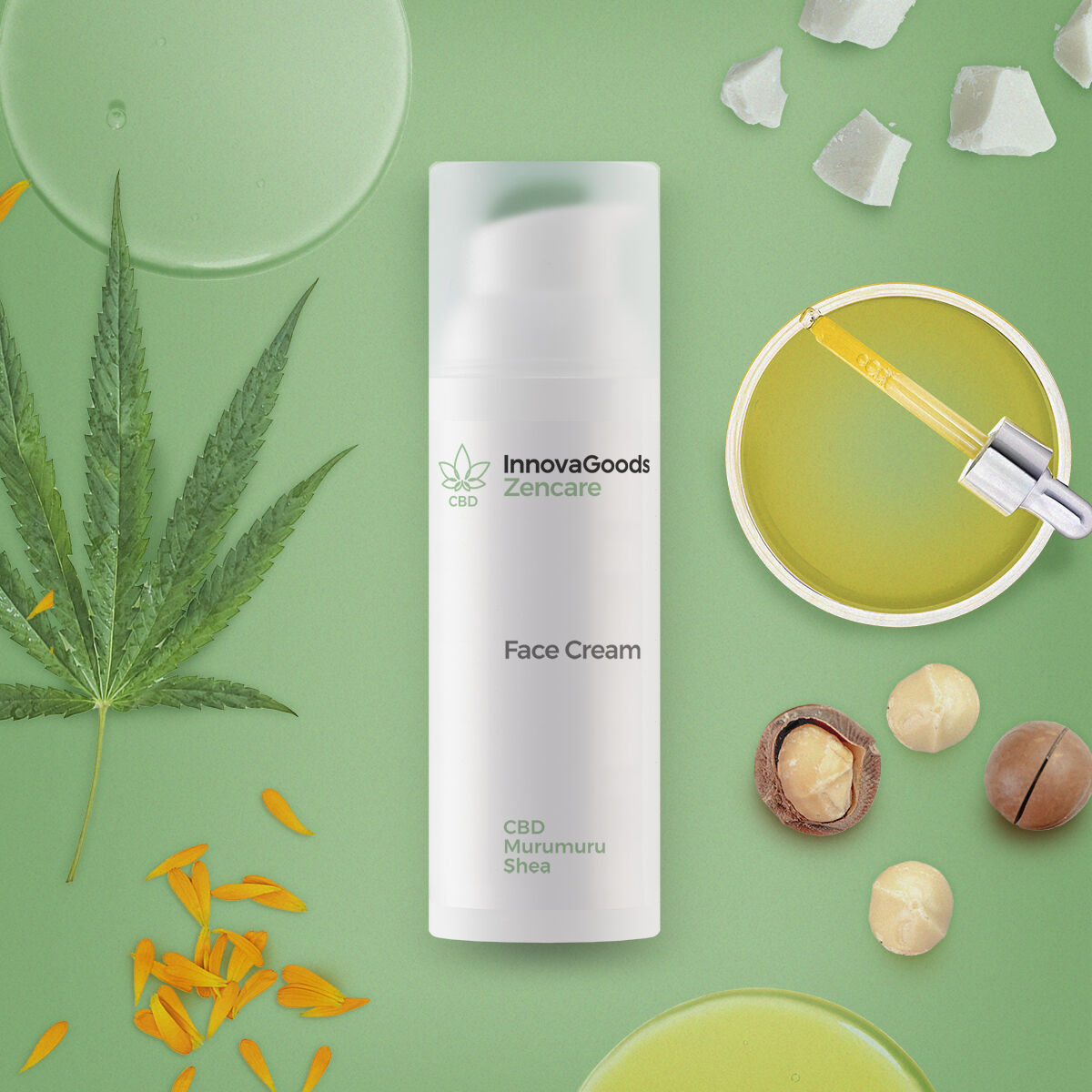 InnovaGoods Zencare CBD Feuchtigkeitscreme für das Gesicht, 50 ml – Anwendungsansicht