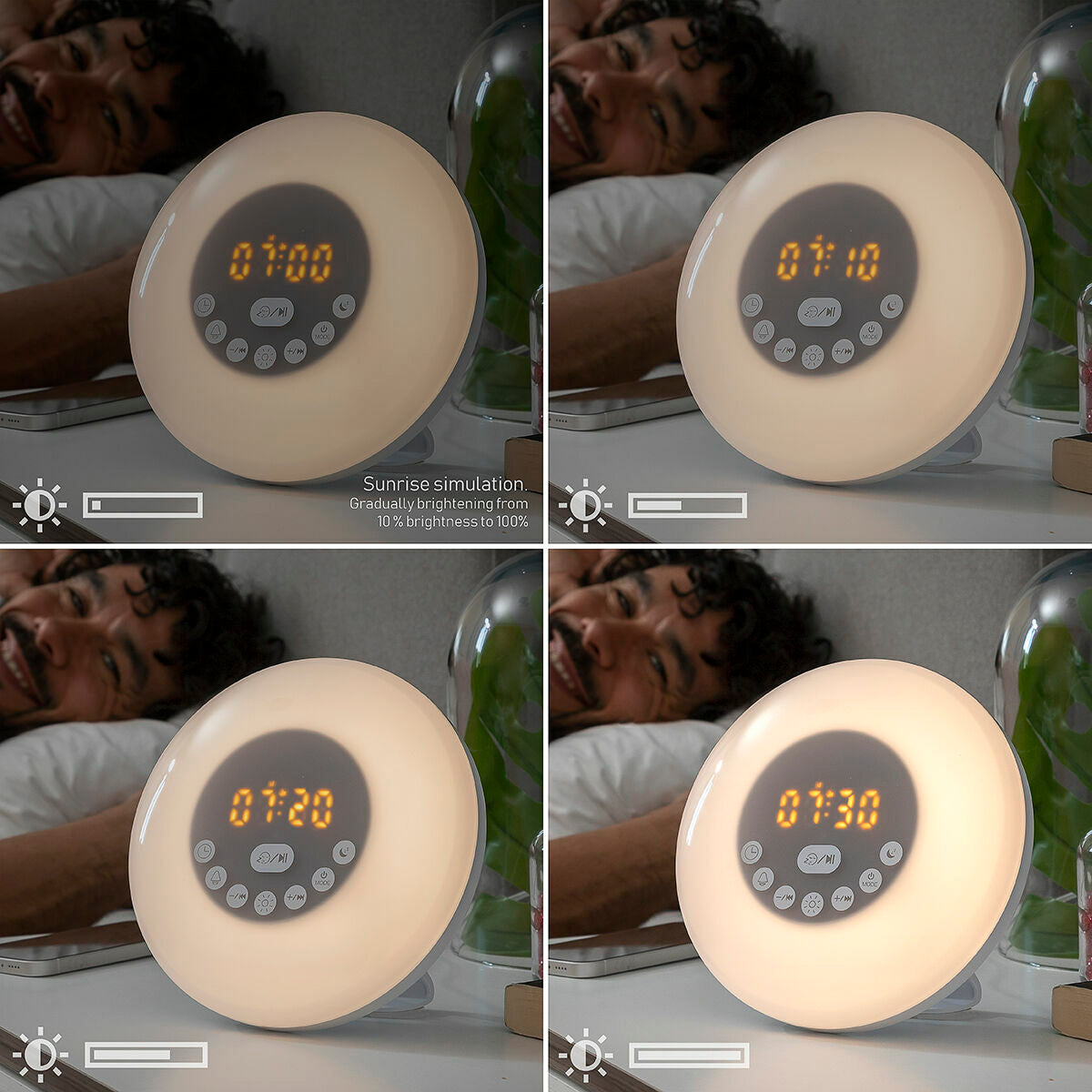 Aufladbarer Sonnenaufgangswecker Sunrilk von InnovaGoods mit Lautsprecher und RGB-Licht – Rückansicht