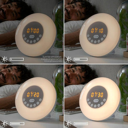 Aufladbarer Sonnenaufgangswecker Sunrilk von InnovaGoods mit Lautsprecher und RGB-Licht – Rückansicht