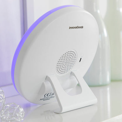 Aufladbarer Sonnenaufgangswecker Sunrilk von InnovaGoods mit Lautsprecher und RGB-Licht – Seitenansicht