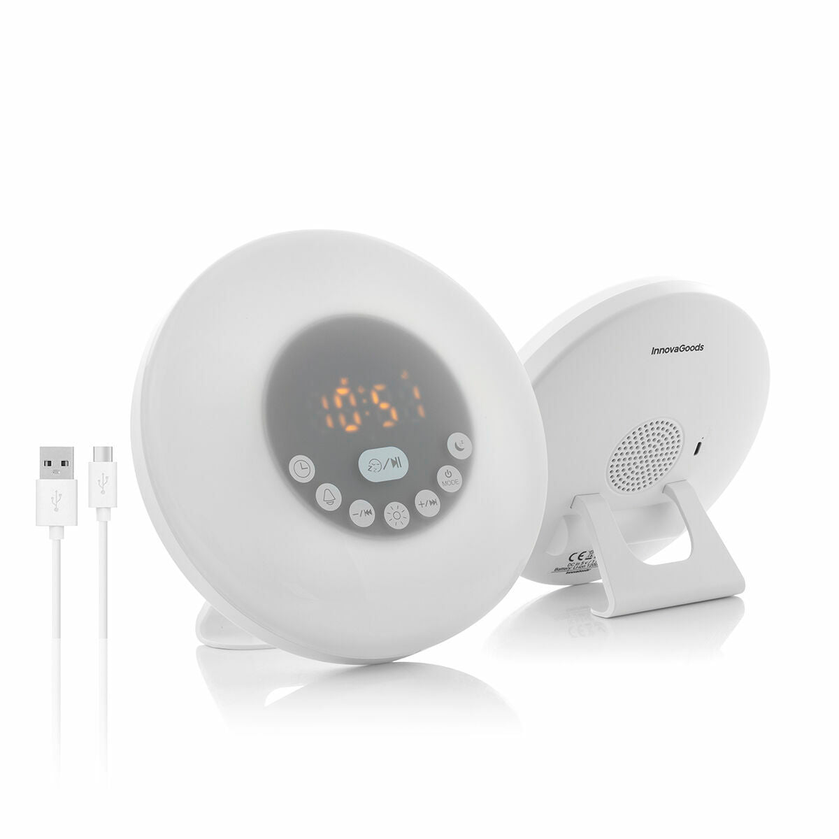 Aufladbarer Sonnenaufgangswecker Sunrilk von InnovaGoods mit Lautsprecher und RGB-Licht – Verpackung