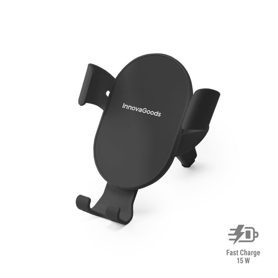 InnovaGoods Chakar kabellose Kfz-Handyhalterung mit Schnellladegerät in Schwarz – Detailansicht