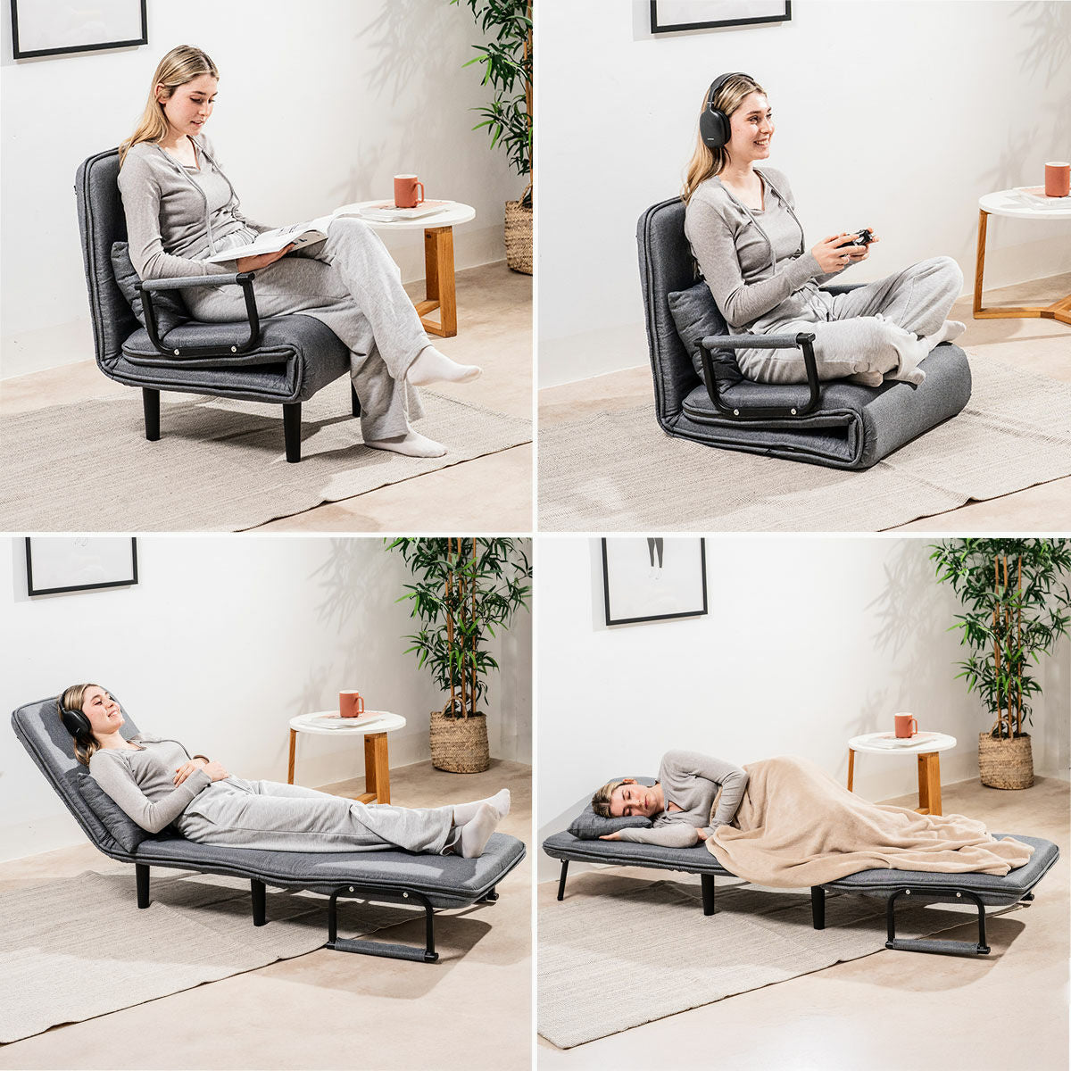 4-in-1 Schlafsessel Softfa InnovaGoods in Grau und Schwarz – Produktansicht