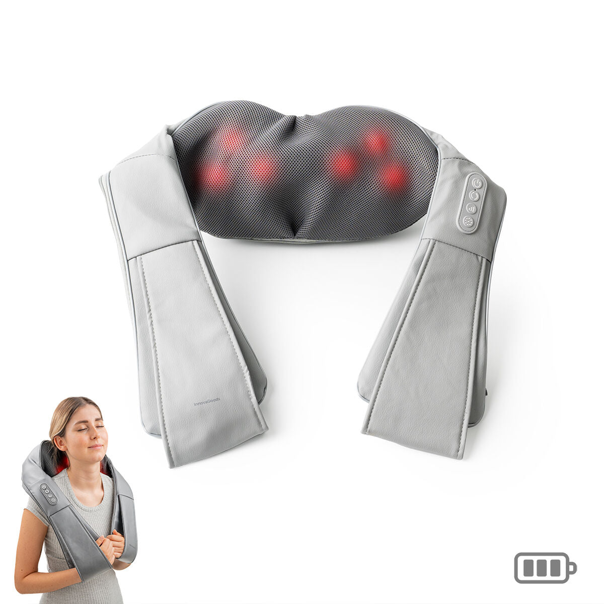 Wiederaufladbares Shiatsu-Massagegerät Pro Massatsu von InnovaGoods in Grau – Rückansicht
