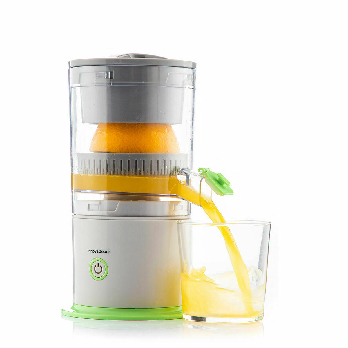 InnovaGoods Juisso automatische wiederaufladbare Saftpresse grün grau – Verpackung