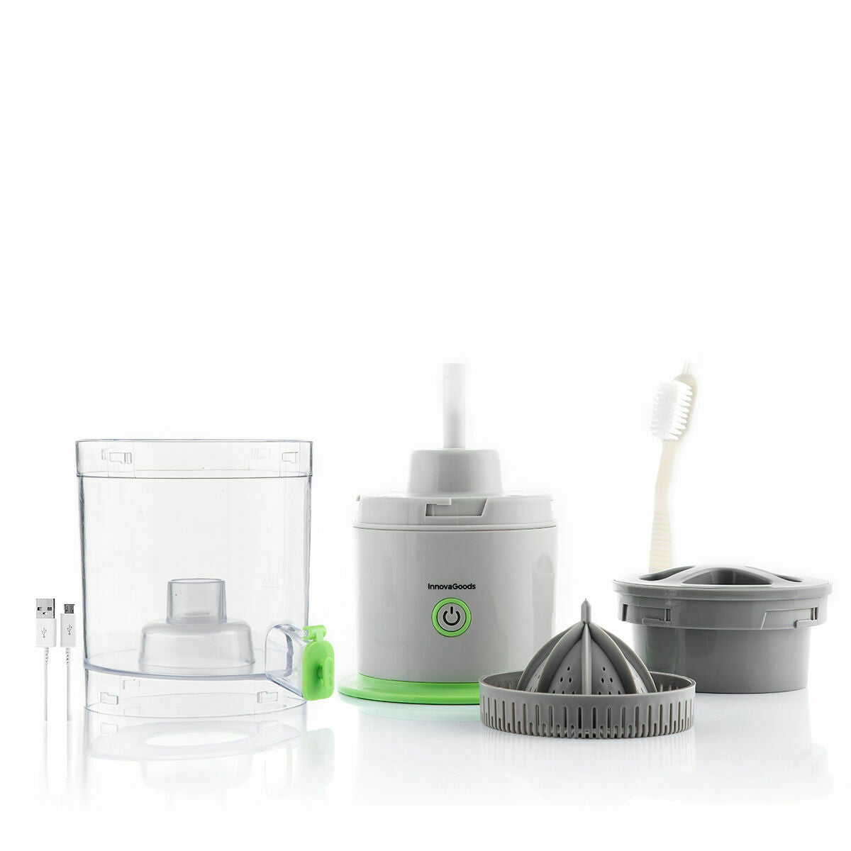 InnovaGoods Juisso automatische wiederaufladbare Saftpresse grün grau – Seitenansicht