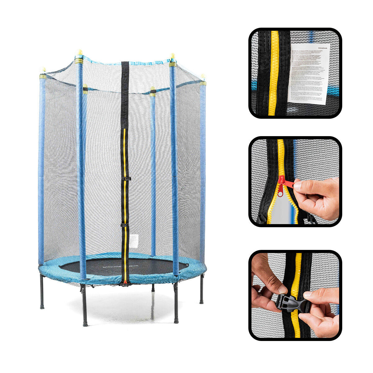 Kindertrampolin Zuply von InnovaGoods mit Sicherheitsnetz in Blau und Schwarz – Ansicht 8
