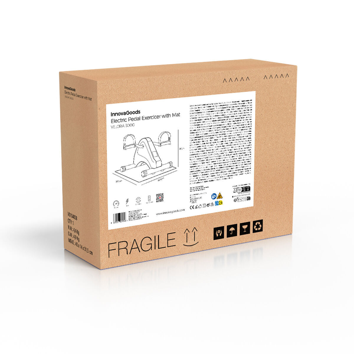 InnovaGoods Velora 3000 elektrischer Pedaltrainer für Arme und Beine mit Matte und Fernbedienung – Verpackung