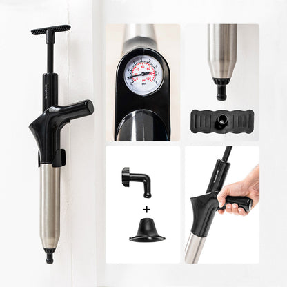 Hochdruck-Druckluftpömpel Jetpro InnovaGoods mit Manometer und Zubehör – Seitenansicht