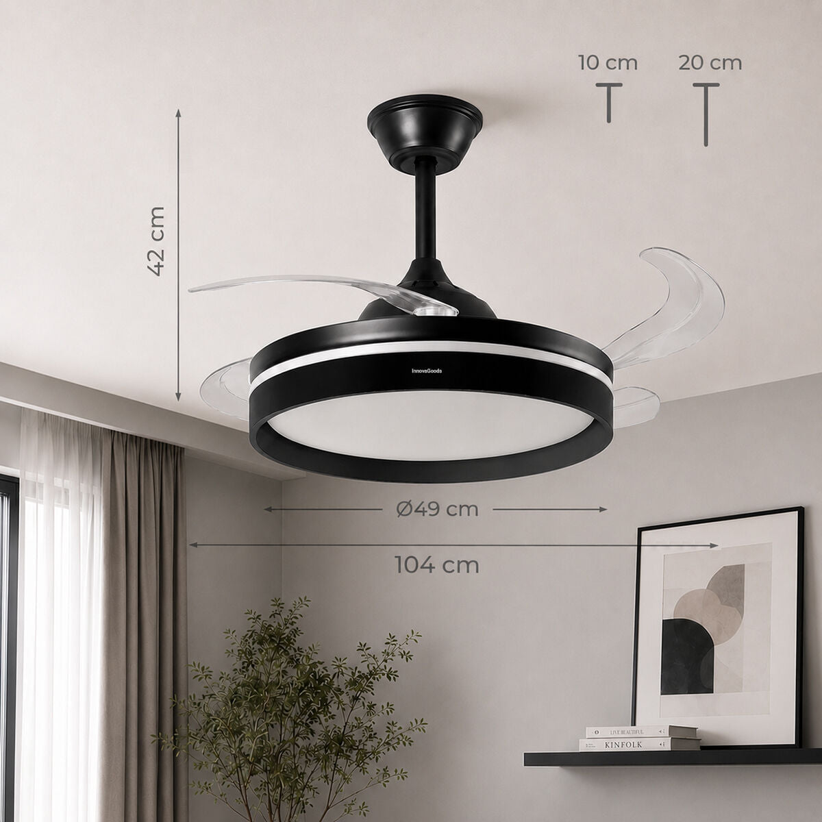 InnovaGoods Deckenventilator mit LED-Licht, 4 einziehbaren Flügeln und Fernbedienung – Ansicht 8