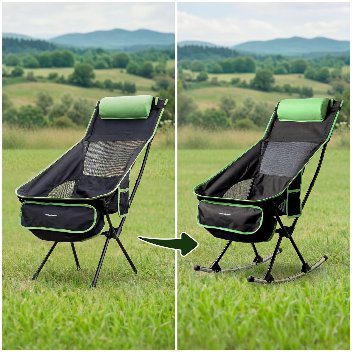 InnovaGoods 2-in-1 faltbarer Camping-Schaukelstuhl mit Kissen und Tragetasche – Rückansicht