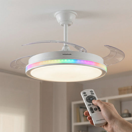 Deckenventilator mit RGB LED-Licht, 4 einziehbaren Flügeln und Fernbedienung InnovaGoods