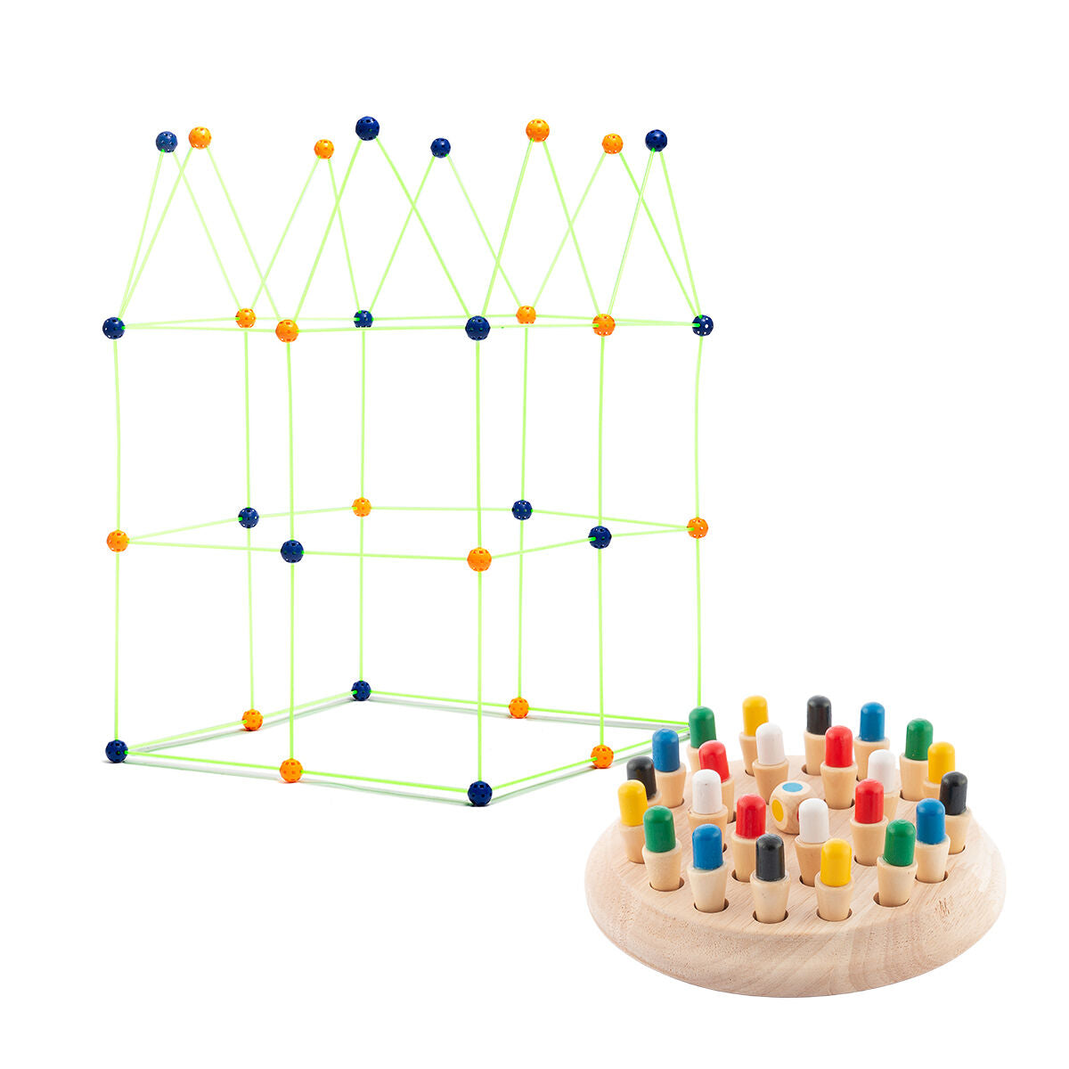 InnovaGoods Holz-Memory- und Festungsbau-Set für Kinder – Produktansicht