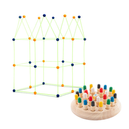 InnovaGoods Holz-Memory- und Festungsbau-Set für Kinder – Produktansicht
