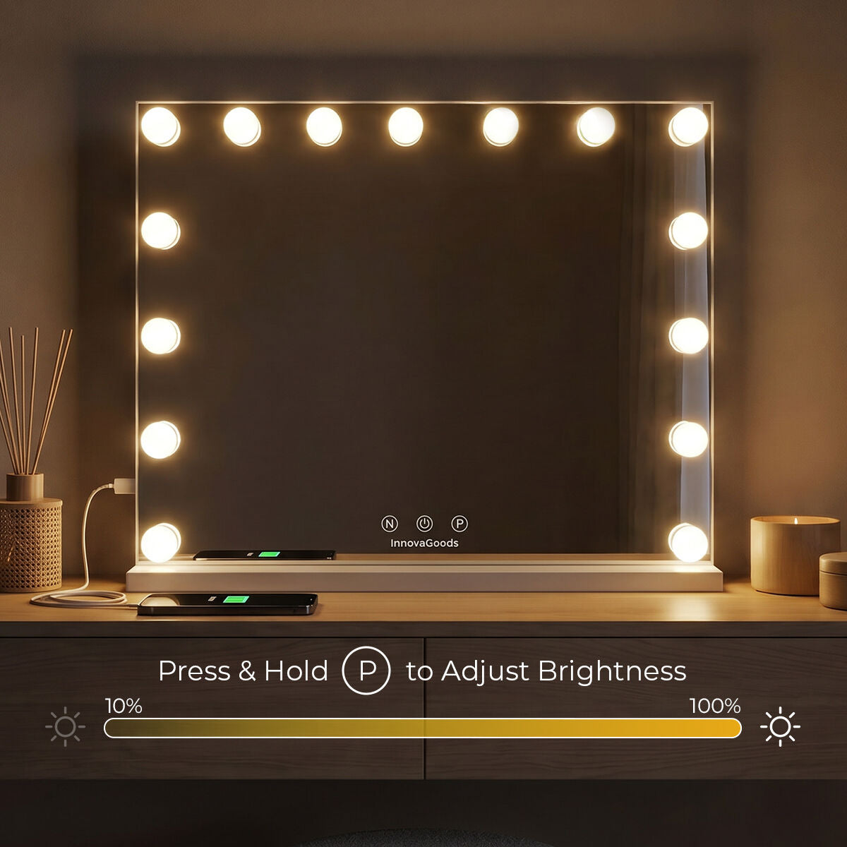 InnovaGoods Glimma Deluxe LED-Schminkspiegel mit 15 Lampen – Ansicht 7