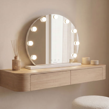 Runder LED-Schminkspiegel Hollywood Gloette von InnovaGoods mit 9 Glühbirnen – Produktansicht