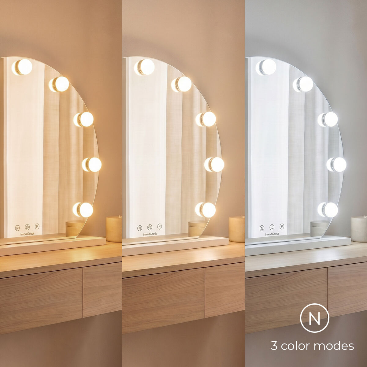 Runder LED-Schminkspiegel Hollywood Gloette von InnovaGoods mit 9 Glühbirnen – Ansicht 8