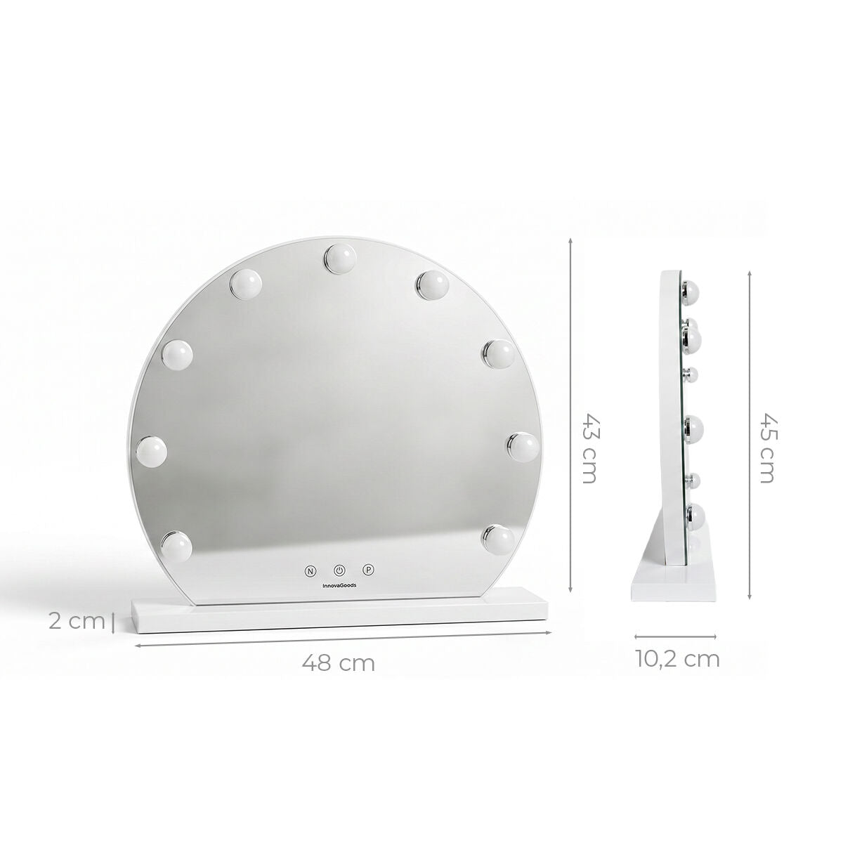 Runder LED-Schminkspiegel Hollywood Gloette von InnovaGoods mit 9 Glühbirnen – Rückansicht