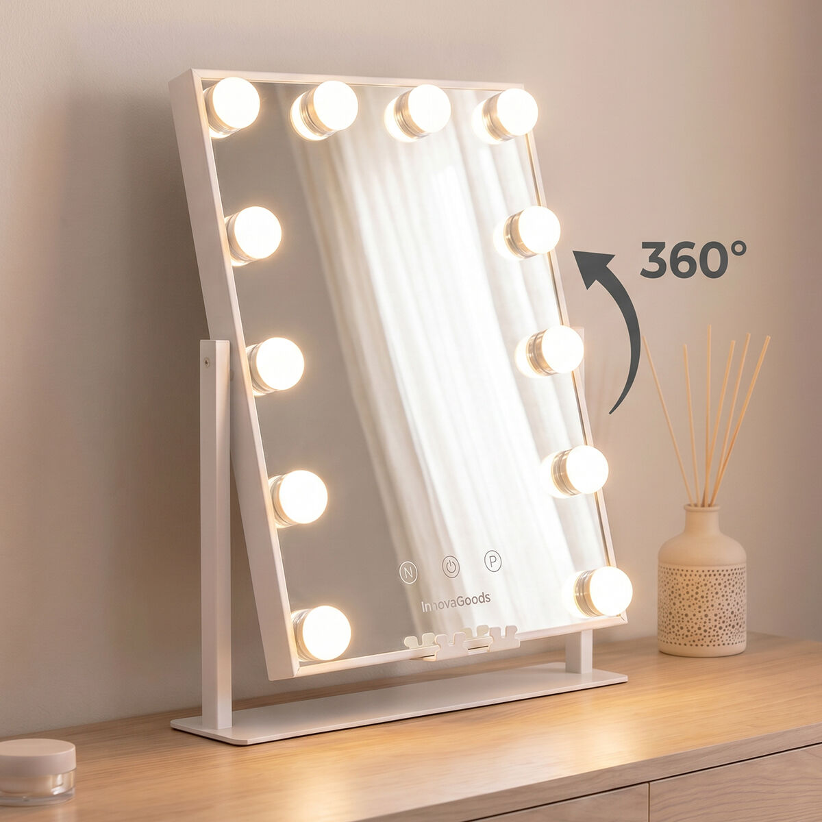 InnovaGoods Glarisse LED-Schminkspiegel Hollywood weiss mit 12 Lampen – Ansicht 7