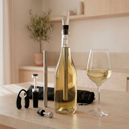 InnovaGoods Chillour Weinzubehör-Set 7-teilig mit Kühlstäben und Tragetasche – Produktansicht