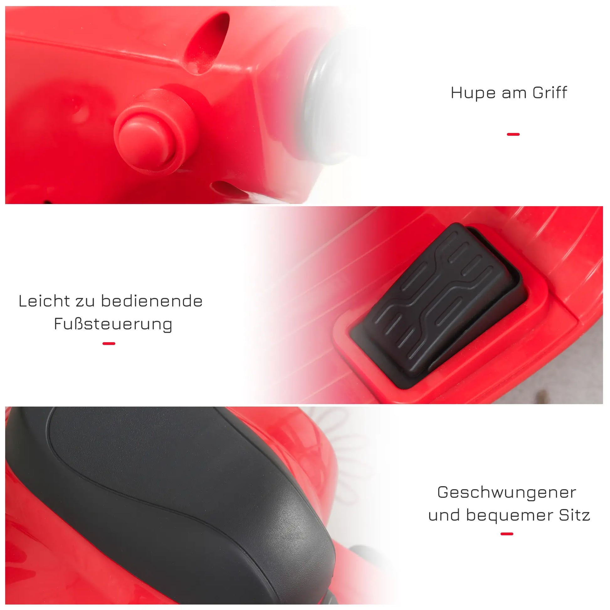 Rotes HOMCOM Vespa Kinder-Elektromotorrad mit LED-Licht und Stützrädern für Kinder ab 3 Jahren