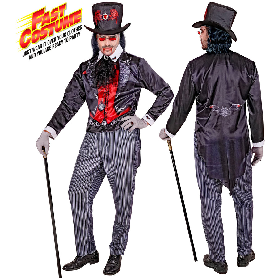 "VAMPIR FAST COSTUME" (Oberteil, Hose, Hut, Jabot) – Vorderansicht