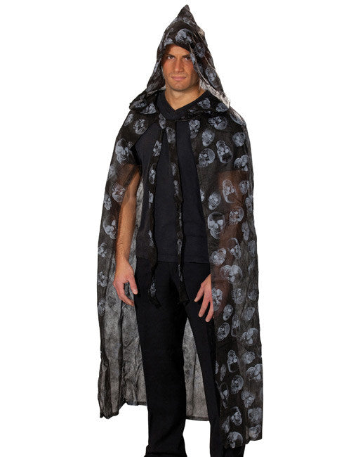 Vampir Hexer Gothic Halloween Cape Umhang Totenköpfe