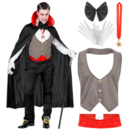 "VAMPIR" (Weste, Kummerbund, Fliege, Kette mit Medaillon, Handschuhe, Umhang) – Detailansicht
