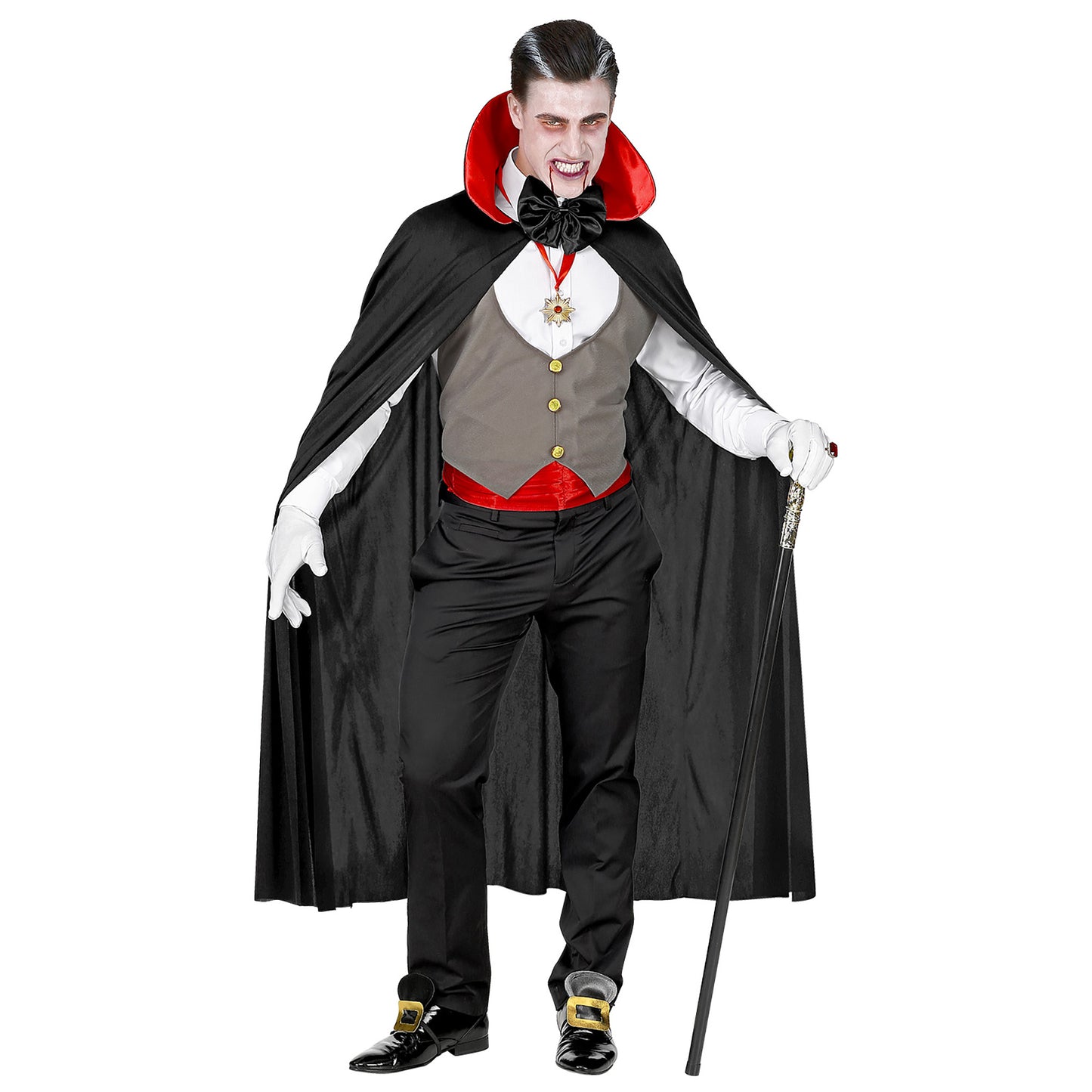 "VAMPIR" (Weste, Kummerbund, Fliege, Kette mit Medaillon, Handschuhe, Umhang) – Ansicht 3
