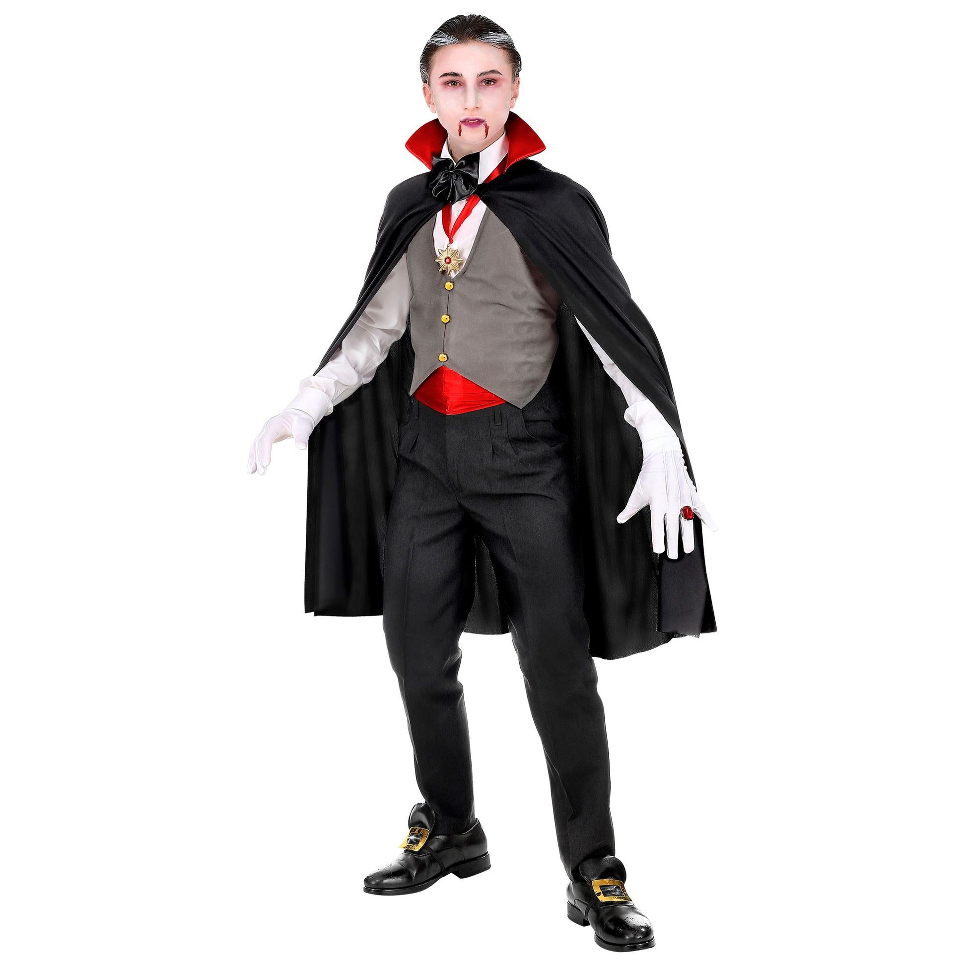 "VAMPIR" (Weste, Kummerbund, Fliege, Kette mit Medaillon, Handschuhe, Umhang) – Ansicht 3