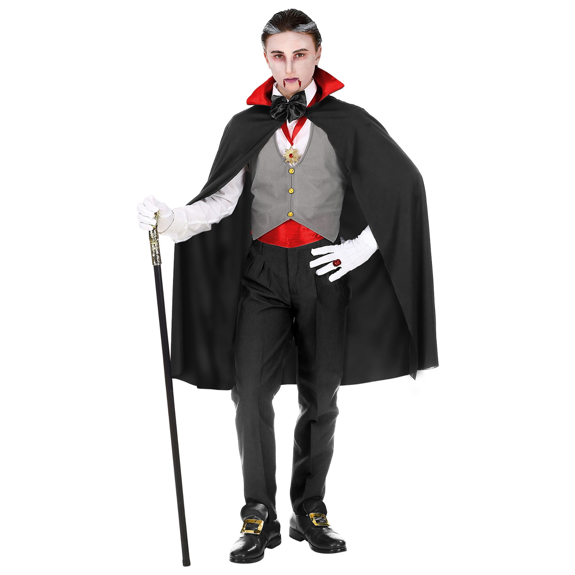 "VAMPIR" (Weste, Kummerbund, Fliege, Kette mit Medaillon, Handschuhe, Umhang) – Ansicht 4