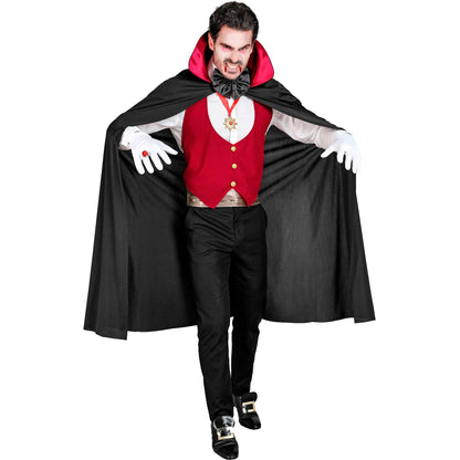 "VAMPIR" (Weste, Kummerbund, Fliege, Kette mit Medaillon, Handschuhe, Umhang) – Vorderansicht