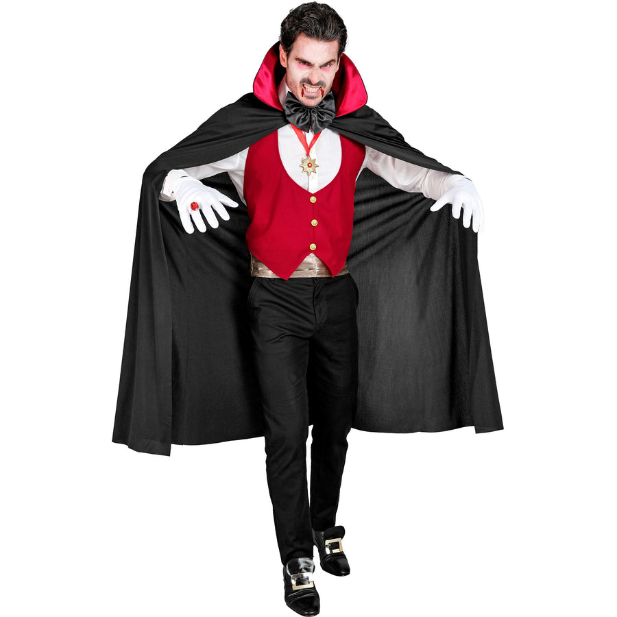 "VAMPIR" (Weste, Kummerbund, Fliege, Kette mit Medaillon, Handschuhe, Umhang) – Vorderansicht