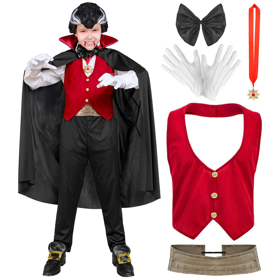 "VAMPIR" (Weste, Kummerbund, Fliege, Kette mit Medaillon, Handschuhe, Umhang) – Detailansicht