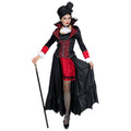"VAMPIRESS" (Kleid mit langem Mantel, Halsband mit Jabot, Minihut) – Vorderansicht