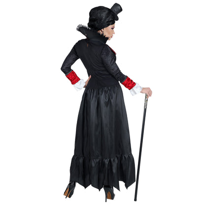 "VAMPIRESS" (Kleid mit langem Mantel, Halsband mit Jabot, Minihut) – Ansicht 3