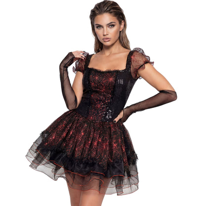"VAMPIRESSA" (Kleid, fingerlose Handschuhe) – Vorderansicht