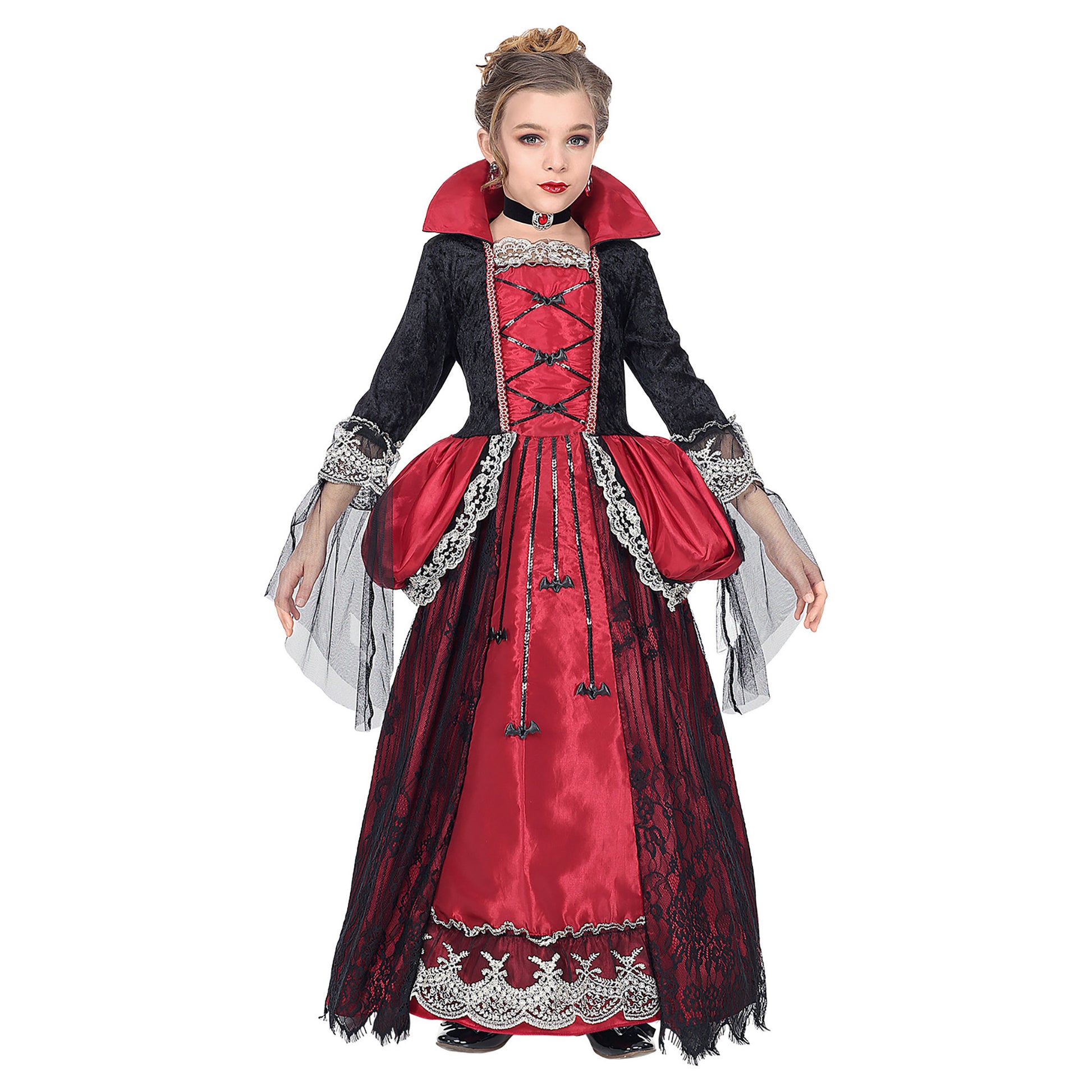 "VAMPIRIN" (Kleid mit Unterrock und Reifrock, Halsband mit Stein) – Vorderansicht