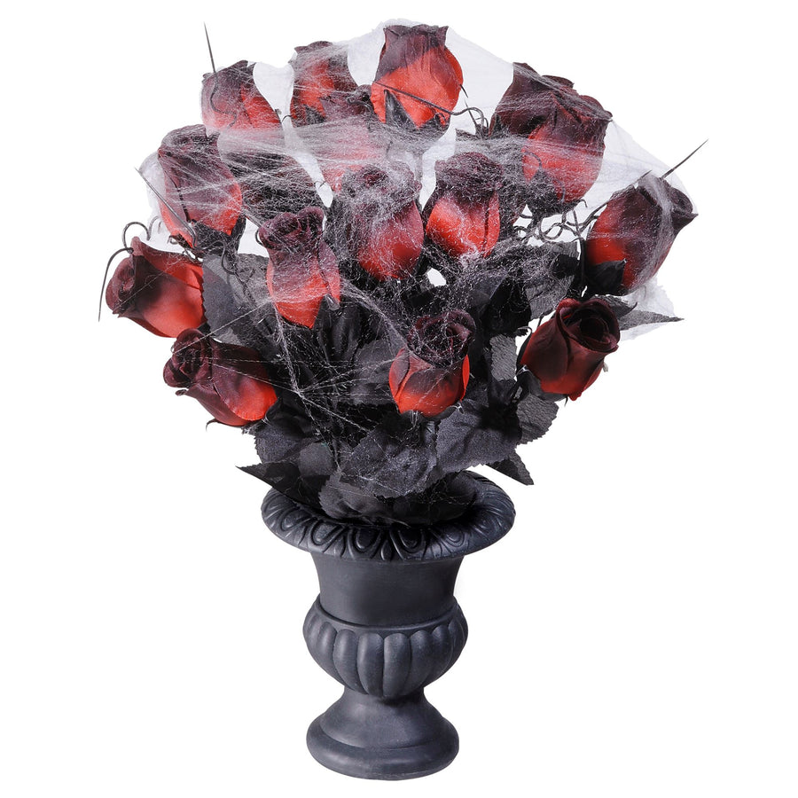 "VASE MIT ROTEN ROSEN UND SPINNENNETZ" 35 cm – Vorderansicht