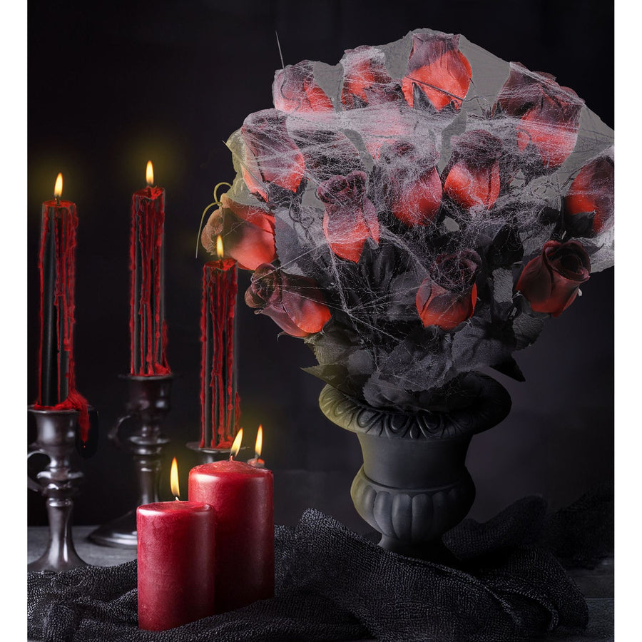 "VASE MIT ROTEN ROSEN UND SPINNENNETZ" 35 cm – Detailansicht