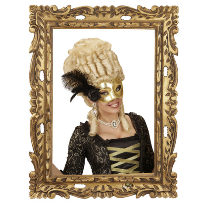 "VENEZIANISCHE AUGENMASKE IN GOLD MIT ROSE, PERLEN UND FEDERN" – Ansicht 4