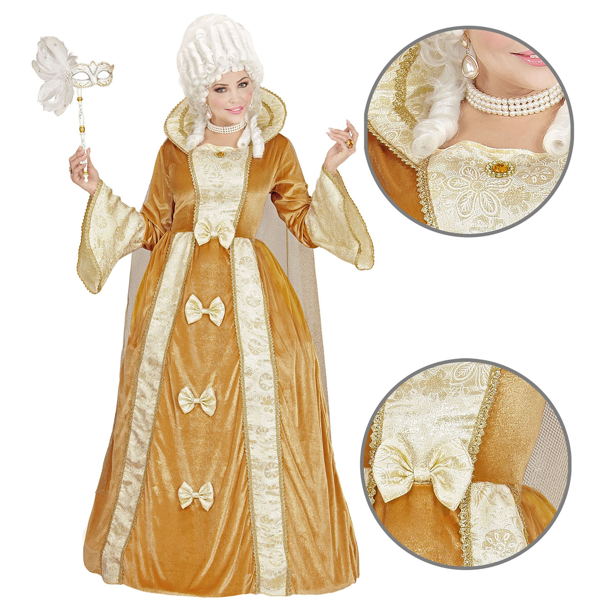 "VENEZIANISCHE EDELDAME" (Kleid mit Reifunterrock, Umhang) – Vorderansicht
