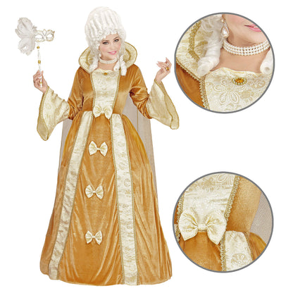 "VENEZIANISCHE EDELDAME" (Kleid mit Reifunterrock, Umhang) – Vorderansicht