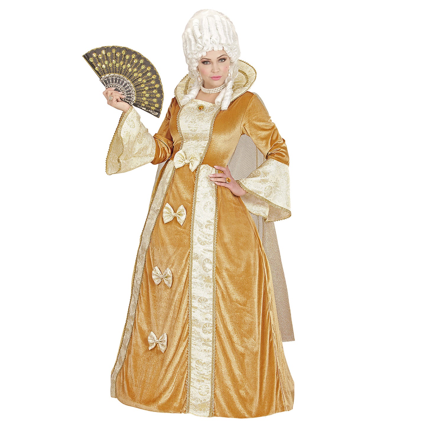 "VENEZIANISCHE EDELDAME" (Kleid mit Reifunterrock, Umhang) – Detailansicht