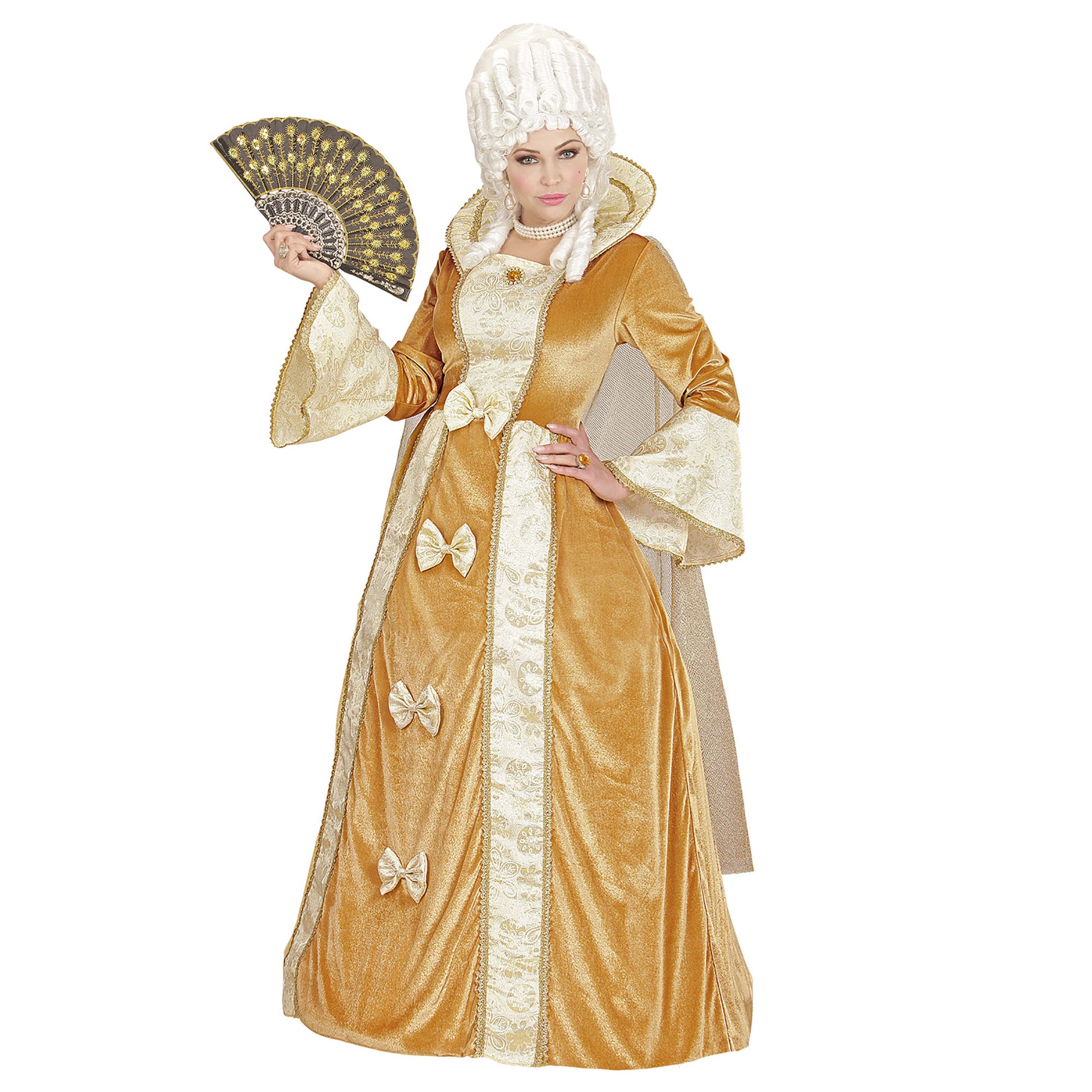 "VENEZIANISCHE EDELDAME" (Kleid mit Reifunterrock, Umhang) – Detailansicht